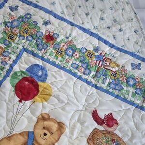 New Never Used Vintage Garden Teddy Bear Family Baby Quilt